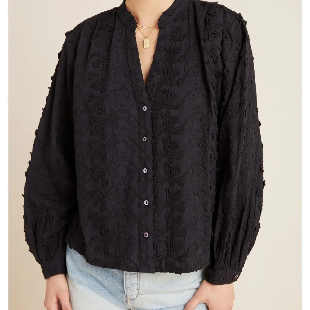 Anthropologie SEEN WORN KEPT Kathryn Floral-textured Button-up Blouse Top